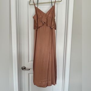 H&M bronze brown satin ruffle midi dress size 6